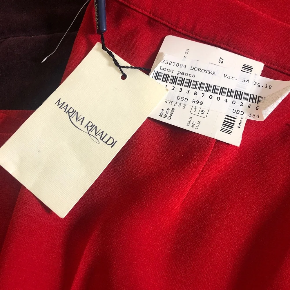 Marina Rinaldi Women's Red Tuxedo Stripe Trousers Pants Size 18 Made in Italy
